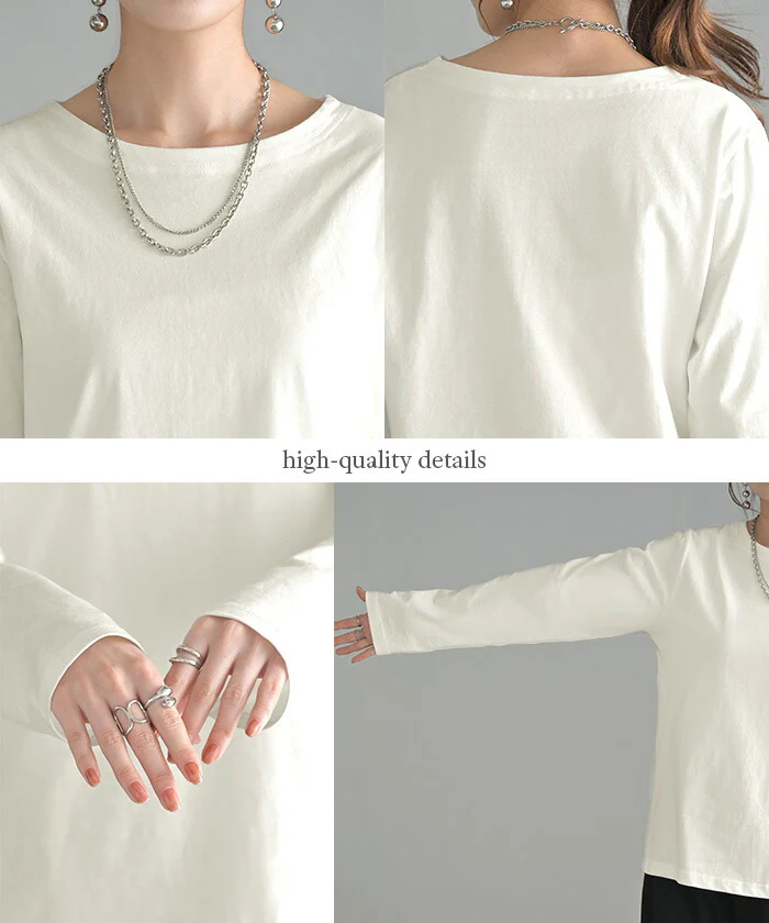 ロンT 綿100 コーマ糸 レディース トップス 長袖 Tシャツ カットソー ロング ティーシャツ チュニック ビッグ プラスサイズ クルーネック 長い ゆったり 無地 体型カバー 大きいサイズ コットン おしゃれ 高級感 きれいめ 上質 白 黒 春 夏 HUG.U メール便 - Image 21