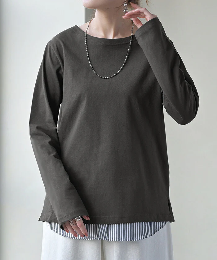 ロンT 綿100 コーマ糸 レディース トップス 長袖 Tシャツ カットソー ロング ティーシャツ チュニック ビッグ プラスサイズ クルーネック 長い ゆったり 無地 体型カバー 大きいサイズ コットン おしゃれ 高級感 きれいめ 上質 白 黒 春 夏 HUG.U メール便 - Image 23