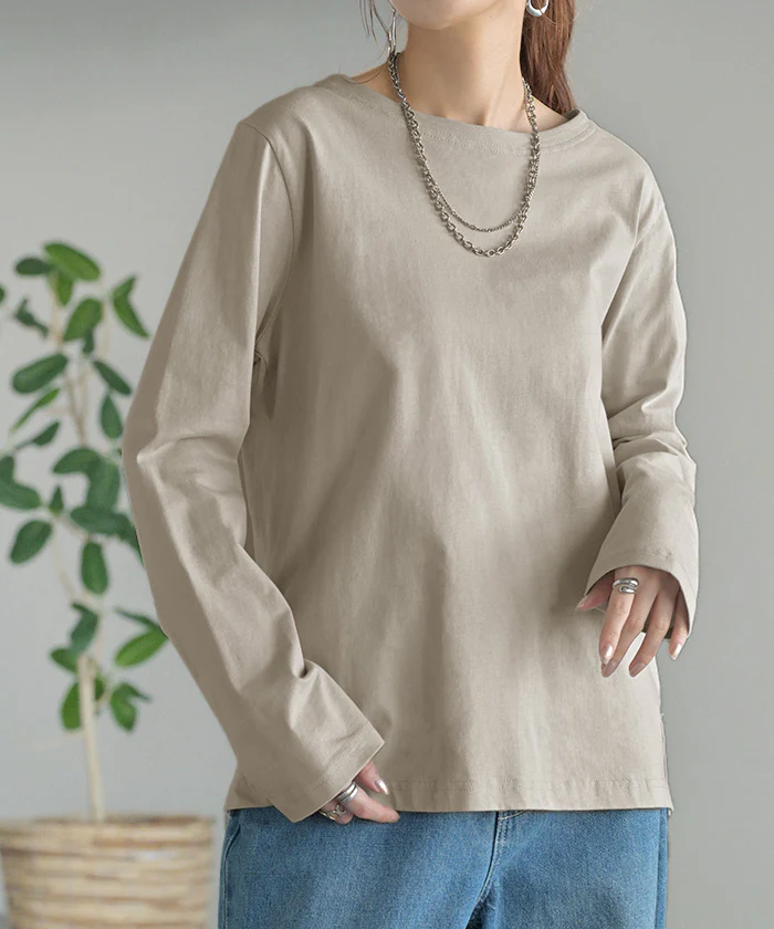 ロンT 綿100 コーマ糸 レディース トップス 長袖 Tシャツ カットソー ロング ティーシャツ チュニック ビッグ プラスサイズ クルーネック 長い ゆったり 無地 体型カバー 大きいサイズ コットン おしゃれ 高級感 きれいめ 上質 白 黒 春 夏 HUG.U メール便 - Image 27