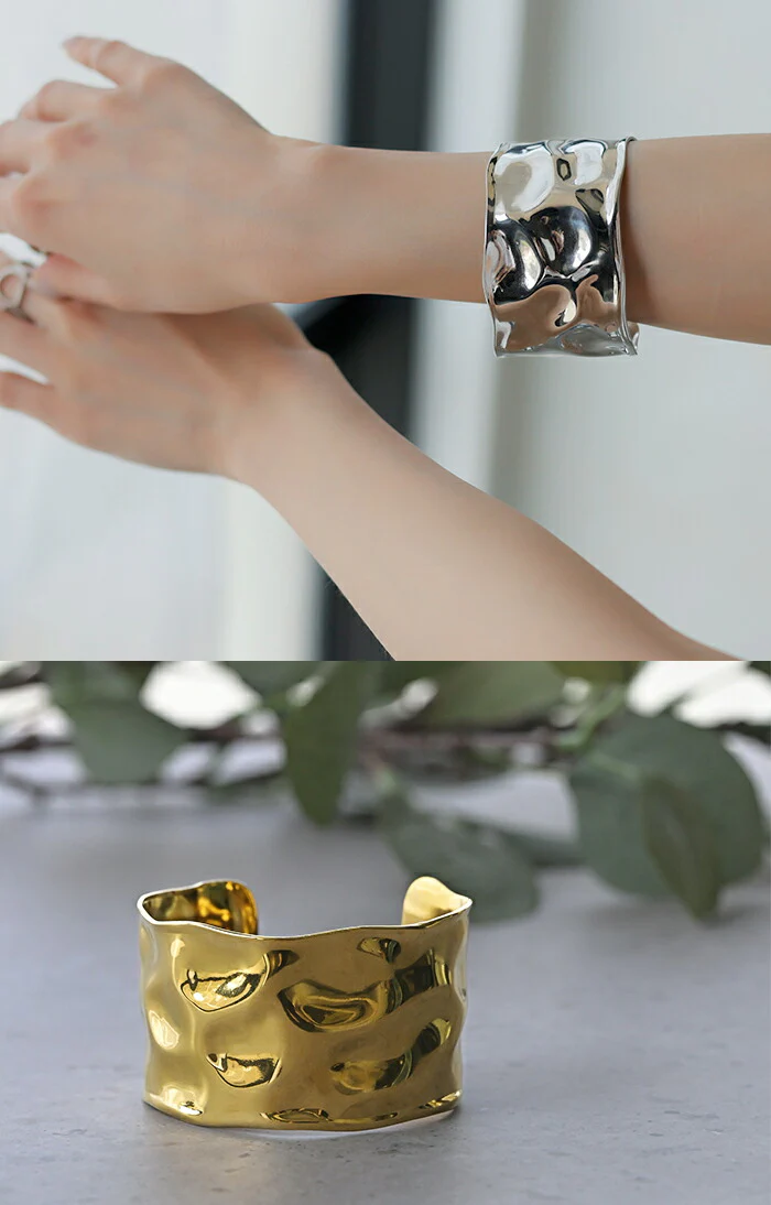バングル アクセサリー ブレスレット レディース シルバー ゴールド シルバーアクセサリー アクセ ブレス ステンレス 錆びにくい 大ぶり カーブ メタル アクセ ごつめ 腕輪 おしゃれ ニュアンス 人気 大きめ 大人 パーティー 女性 春 夏 HUG.U - Image 7