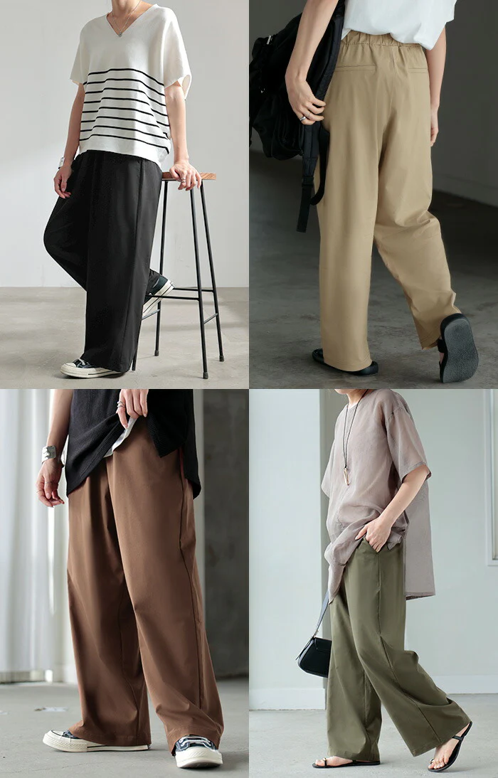 パンツ ワイド 接触冷感 レディース ワイドパンツ ロング ロングパンツ 軽量 体型カバー ボトムス ボトム ストレート ズボン ゆったり ハイウエスト ウエストゴム ストレッチ 涼しい 美脚 大きいサイズ カジュアル ベージュ ブラウン 春 夏 HUG.U - Image 20