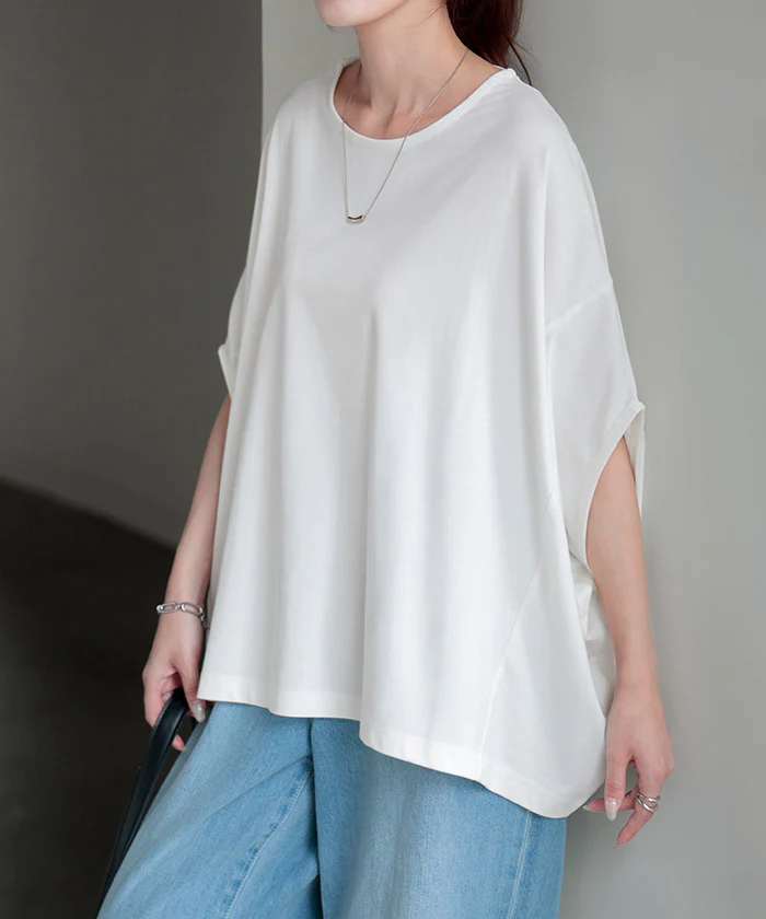 【夏セール】 Tシャツ レディース 接触 冷感 トップス 半袖 カットソー ドルマン ドルマンスリーブ ロング ティーシャツ チュニック ビッグ クルーネック 二の腕カバー 長い ゆったり ストレッチ 無地 体型カバー 大きいサイズ おしゃれ 白 黒 春 夏 HUG.U メール便 - Image 26