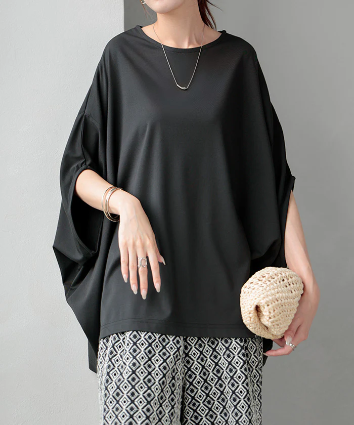 【夏セール】 Tシャツ レディース 接触 冷感 トップス 半袖 カットソー ドルマン ドルマンスリーブ ロング ティーシャツ チュニック ビッグ クルーネック 二の腕カバー 長い ゆったり ストレッチ 無地 体型カバー 大きいサイズ おしゃれ 白 黒 春 夏 HUG.U メール便 - Image 29