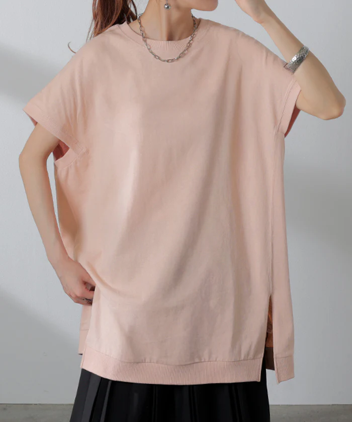 Tシャツ 綿100% レディース トップス 半袖 カットソー ロング ティーシャツ チュニック ビッグ プラスサイズ クルーネック レイヤード 長い ゆったり 天竺 スリット フレンチスリーブ 無地 体型カバー お尻が隠れる おしゃれ 白 グレー 春 夏 HUG.U メール便 - Image 28