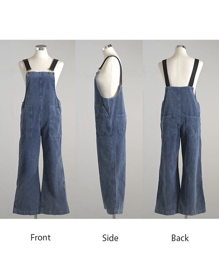 サロペット 綿100 コーデュロイ ロング レディース サロペ パンツ ロングパンツ ノースリーブ ワイド ストレート オーバーオール レイヤード 重ね着 調節可能 ゆったり きれいめ オーバーサイズ 大きいサイズ 体型カバー ブルー ネイビー 秋 冬 HUG.U - Image 23