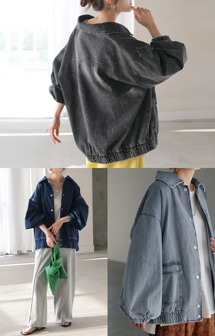 ジャケット デニム 綿100 レディース ロング Gジャン デニムジャケット デニムシャツ ブルゾン オーバー 長袖 羽織 チュニック ボリュームスリーブ オーバーサイズ 大きいサイズ 体型カバー お尻が隠れる おしゃれ カジュアル 黒 ブルー 秋 冬 HUG.U - Image 20