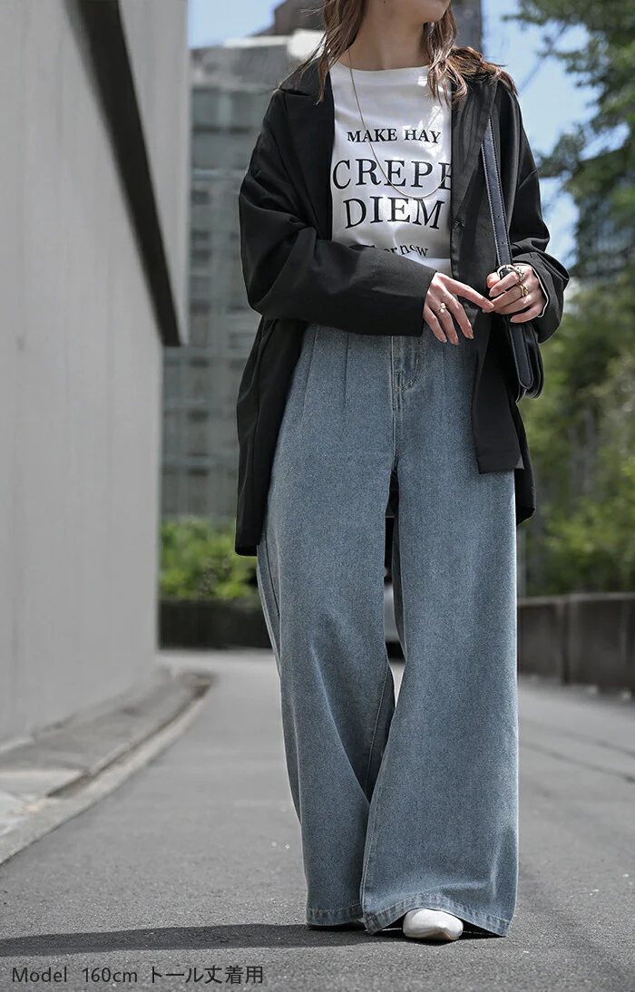 デニム タック パンツ デニムパンツ レディース ワイドパンツ ワイド ジーンズ ジーパン タックパンツ 体型カバー ボトムス ボトム ストレート ズボン ゆったり ハイウエスト ゴム 美脚 大きいサイズ おしゃれ ブルー 秋 冬 HUG.U - Image 17
