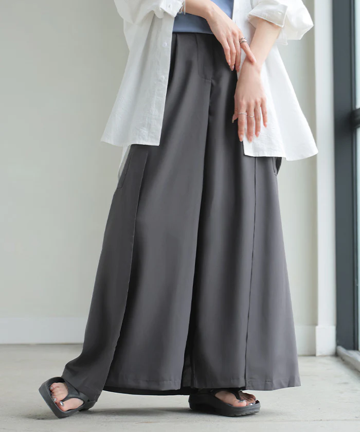 パンツ スカパン 体型カバー ワイド レディース ワイドパンツ カーゴパンツ ウエストゴム スカート ロング ロングパンツ ボトムス ボトム キュロット キュロットパンツ ズボン ゆったり ハイウエスト 大きいサイズ 黒 グレー 秋 冬 HUG.U - Image 28