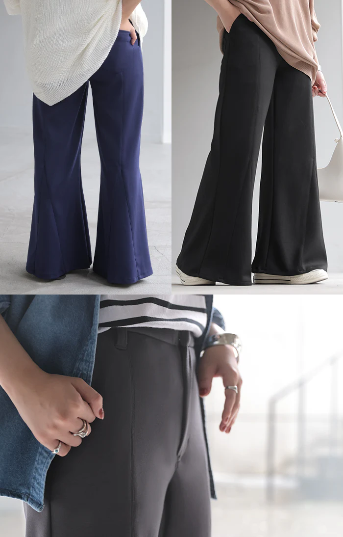 パンツ スーパーフレア レディース 美脚 フレア フレアパンツ ワイド ワイドパンツ ロング ロングパンツ 体型カバー ボトムス ボトム ストレート ズボン ずぼん ストレッチ ポンチ カラーパンツ バギーパンツ バギー 黒 青 秋 冬 HUG.U - Image 17