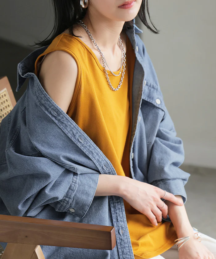 シャツ デニム デニムシャツ レディース 綿100% トップス ロング チュニック 長袖 無地 羽織 ダメージ Gジャン ジャケット ライトアウター ゆったり オーバーサイズ 大きいサイズ 体型カバー お尻が隠れる ブルー ネイビー 秋 冬 HUG.U - Image 9