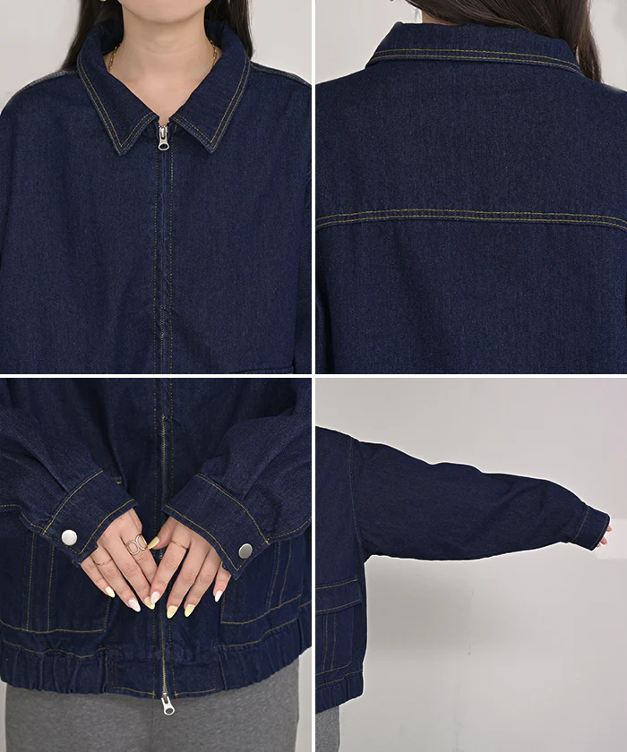 ジャケット デニム ロング レディース デニム ロング ジャケット デニムジャケット ブルゾン オーバー 長袖 羽織 ジーンズ 綿100% オーバーサイズ 大きいサイズ 体型カバー お尻が隠れる おしゃれ ネイビー ブルー 秋 冬 HUG.U - Image 22