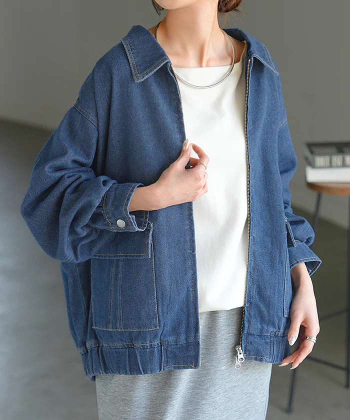 ジャケット デニム ロング レディース デニム ロング ジャケット デニムジャケット ブルゾン オーバー 長袖 羽織 ジーンズ 綿100% オーバーサイズ 大きいサイズ 体型カバー お尻が隠れる おしゃれ ネイビー ブルー 秋 冬 HUG.U - Image 27