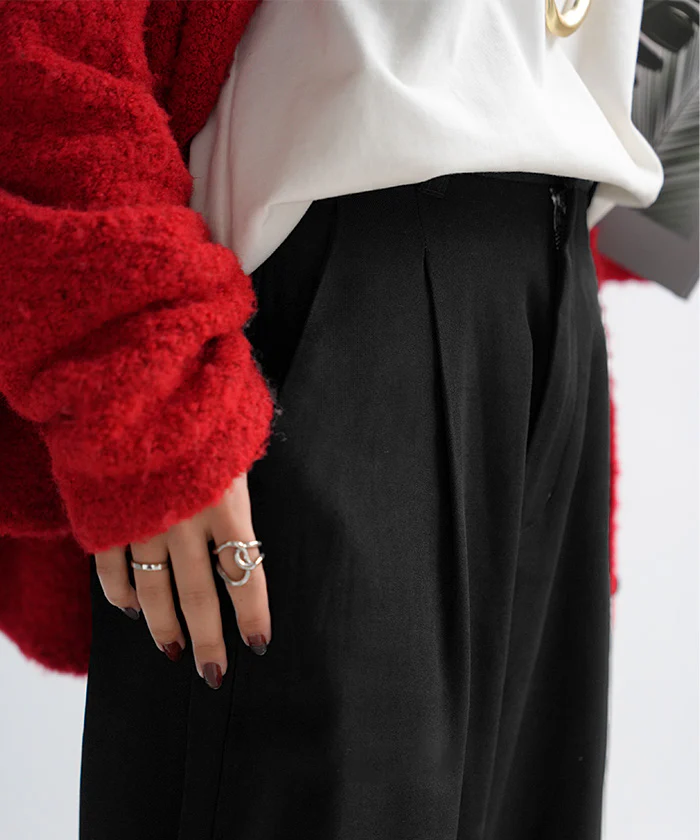 パンツ 裏起毛 コクーン レディース ワイド ワイドパンツ ロング ロングパンツ テーパードパンツ スラックス 微起毛 タック 体型カバー ボトムス ゆったり ハイウエスト ウエストゴム オフィスカジュアル ストレッチ 大きいサイズ 黒 グレー 秋 冬 HUG.U - Image 17