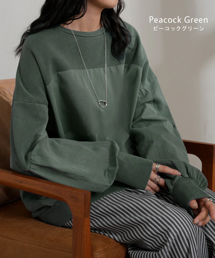 トレーナー ドッキング 綿100 ヴィンテージ加工 レディース トップス スウェット ロング 異素材MIX プルオーバー ギャザー 切り替え 起毛 無地 長袖 長い クルーネック リブ ゆったり 体型カバー 大きいサイズ カジュアル グレー 灰色 秋 冬 HUG.U - Image 12