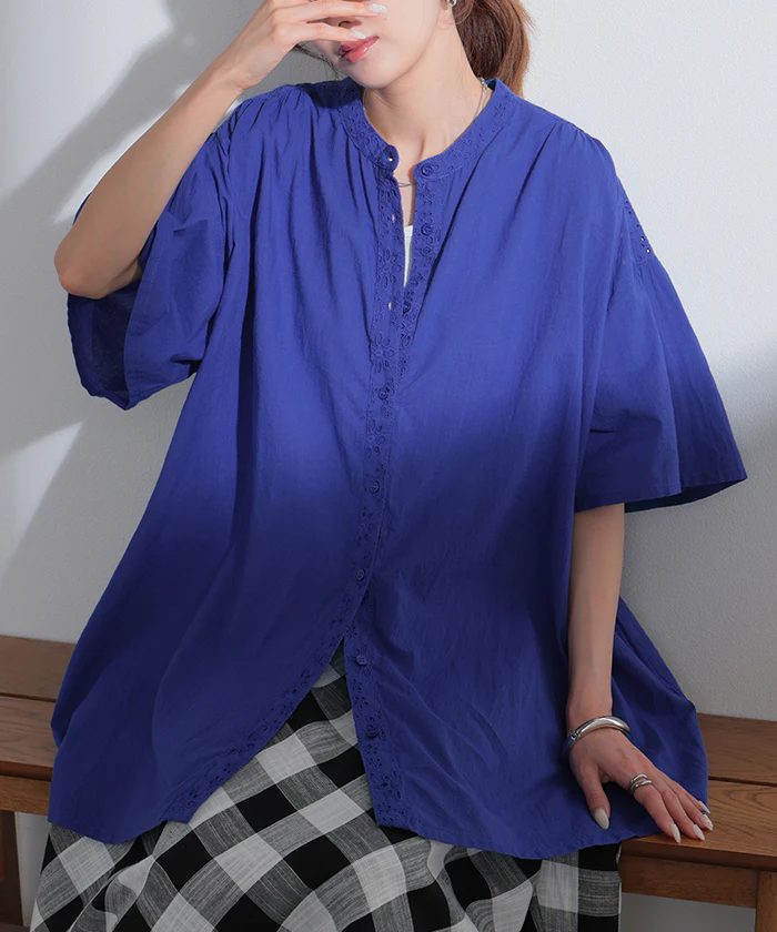 2026SS新作 ブラウス インド綿 100% レース レディース トップス ロング チュニック シャツ ロングシャツ Tシャツ カットソー 刺繍 花柄 フラワー コットン 綿 ギャザー フレア 透け感 半袖 無地 軽い 薄め 羽織 体型カバー お尻が隠れる 黒 ブラック 春 夏 HUG.U - Image 20