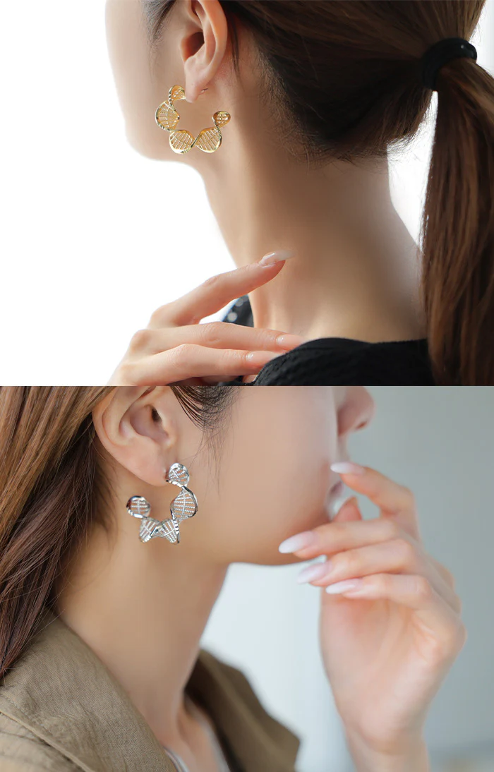 2026SS新作 ピアス スパイラル デザイン アクセサリー レディース アクセ 大ぶり 大きめ ツイスト ねじり ウェーブ 螺旋 らせん おしゃれ きれいめ ニュアンス 人気 両耳用 変形 大人 パーティー 女性 結婚式 ゴールド シルバー 合金 春 夏 HUG.U メール便 - Image 7