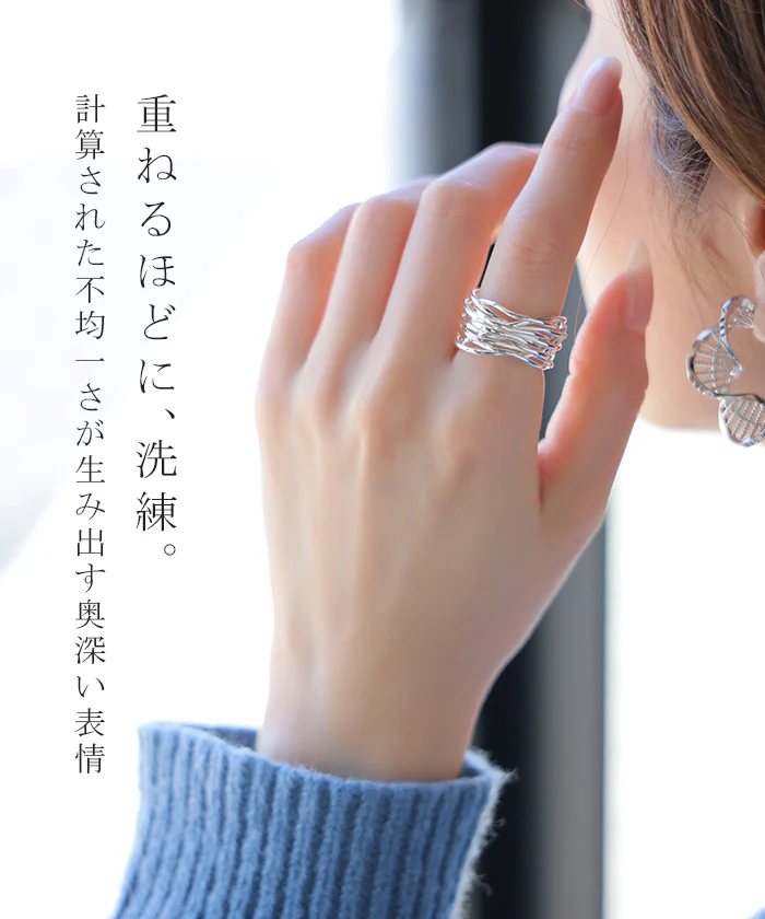 リング ニュアンス ウェーブ メタル モチーフ アクセサリー レディース 指輪 アクセ ボリューム ウェーブリング シルバー ゴールド シルバーアクセサリー オープンカフ デザイン 合金 お洒落 太め 金 銀 おしゃれ シンプル きれいめ 女性 大人 秋 冬 HUG.U メール便 - Image 4