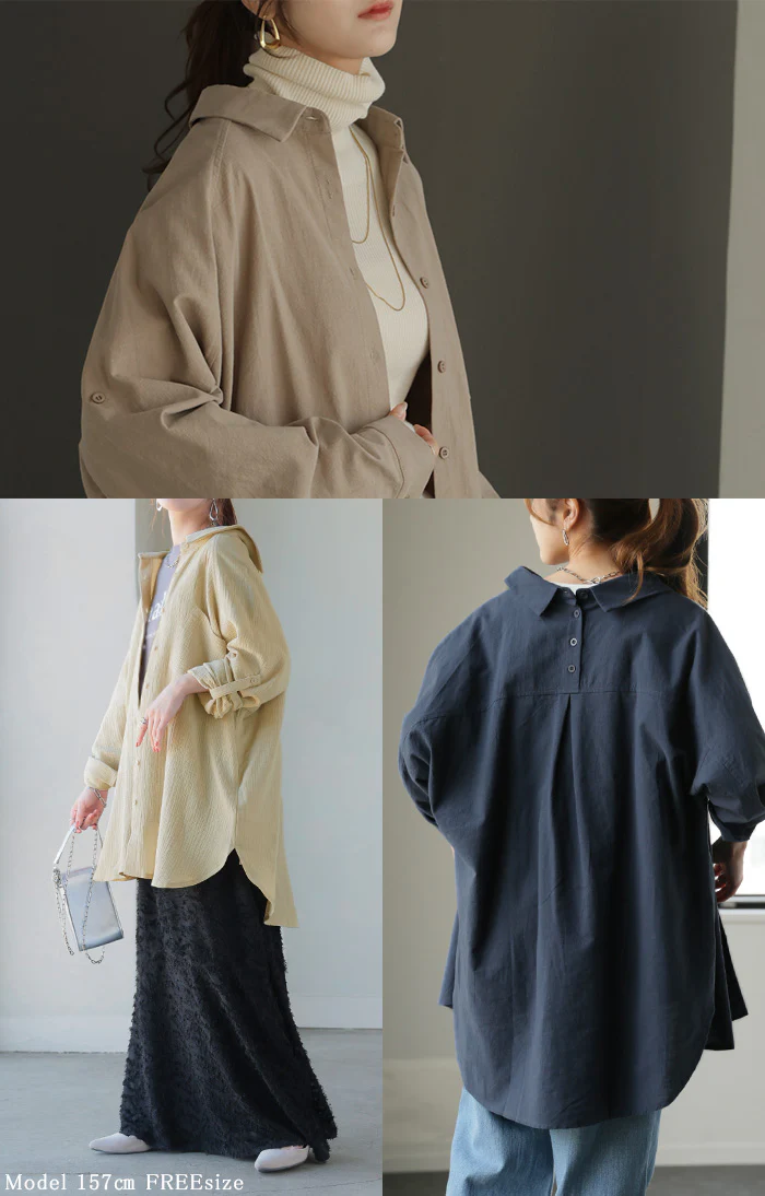 「選 べ る」ダブルガーゼ or リネン 風 ■一部7月中旬入荷 シャツ 彼シャツ チュニック レディース ブラウス トップス ロング ロングシャツ チュニック 長袖 無地 羽織 ライトアウター ドルマン ゆったり 大きいサイズ 体型カバー 黒 春 夏 HUG.U メール便 - Image 33