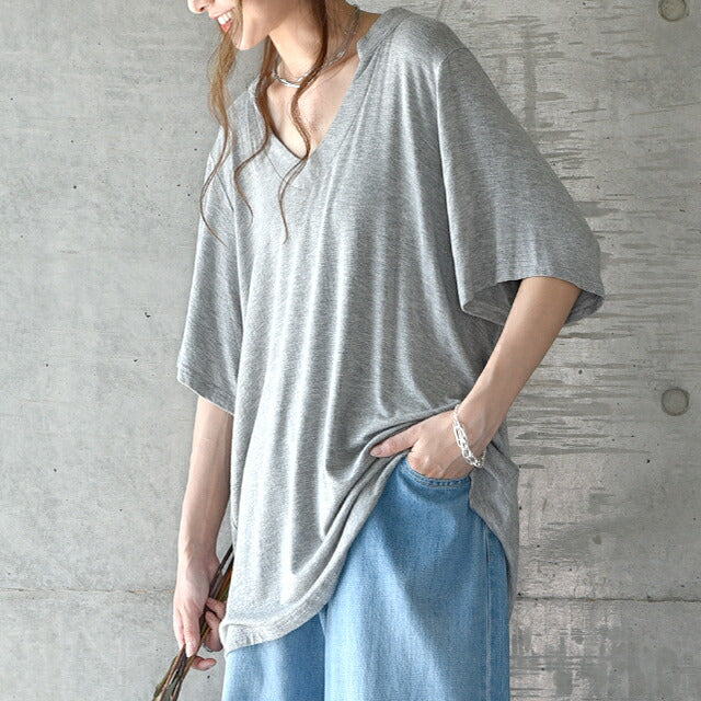 Tシャツ 「とろみ感。」 カットソー スキッパー トップス レディース スキッパーT 半袖 大きいサイズ ゆる ストレッチ ドロップショルダー 無地 ティーシャツ 首元広め オーバーサイズ ビッグ プラスサイズ 5分袖 白T 白 ホワイト 春 夏 HUG.U メール便 - Image 16