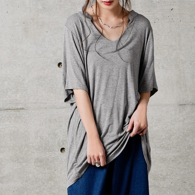 Tシャツ 「とろみ感。」 カットソー スキッパー トップス レディース スキッパーT 半袖 大きいサイズ ゆる ストレッチ ドロップショルダー 無地 ティーシャツ 首元広め オーバーサイズ ビッグ プラスサイズ 5分袖 白T 白 ホワイト 春 夏 HUG.U メール便 - Image 19