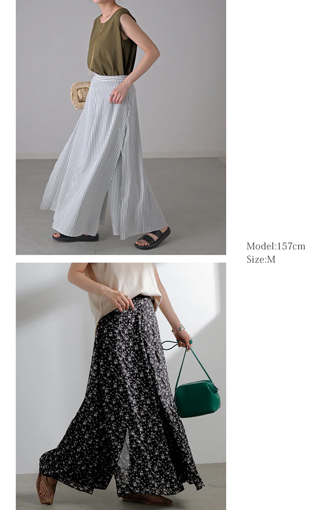 パンツ 「ひらり、舞う」 シフォンパンツ ■一部7月上旬入荷 レディース シフォン Aライン スカーチョ ワイド ボトムス ズボン きれいめ 大きいサイズ パラッツォパンツ 体型カバー シアー レイヤード ずぼん 黒 ブラック 青 春 夏 HUG.U メール便 - Image 5