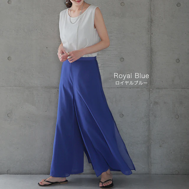 【最終SALE！】アウトレット パンツ 「ひらり、舞う」 シフォンパンツ レディース シフォン Aライン スカーチョ ワイド ボトムス ズボン きれいめ 大きいサイズ パラッツォパンツ 体型カバー シアー レイヤード ずぼん 黒 ブラック 青 春 夏 HUG.U メール便 - Image 11