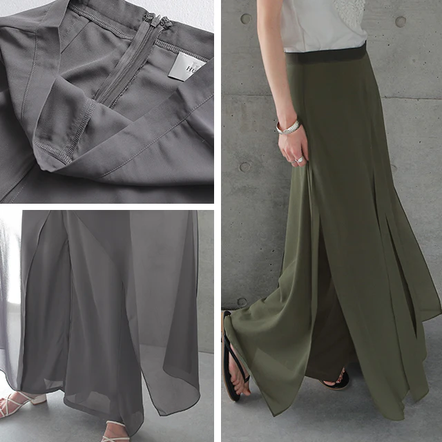 【最終SALE！】アウトレット パンツ 「ひらり、舞う」 シフォンパンツ レディース シフォン Aライン スカーチョ ワイド ボトムス ズボン きれいめ 大きいサイズ パラッツォパンツ 体型カバー シアー レイヤード ずぼん 黒 ブラック 青 春 夏 HUG.U メール便 - Image 21