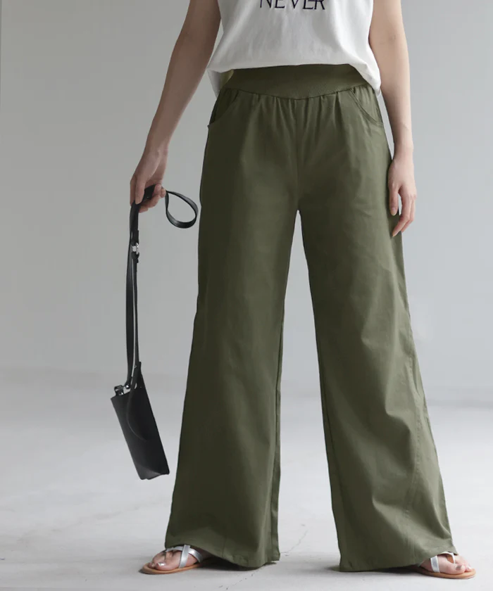 ワイドパンツ レディース パンツ チノパンツ ボトムス カーゴパンツ ■一部7月上旬入荷 バギーパンツ ストレッチ チノ ロング チノパン ハイウエスト パンツ ワイド ゴム ベイカーパンツ フレアパンツ ゴム ズボン リブ 体型カバー 大きいサイズ カーキ 2L 3L XL 春 夏 HUG.U - Image 35