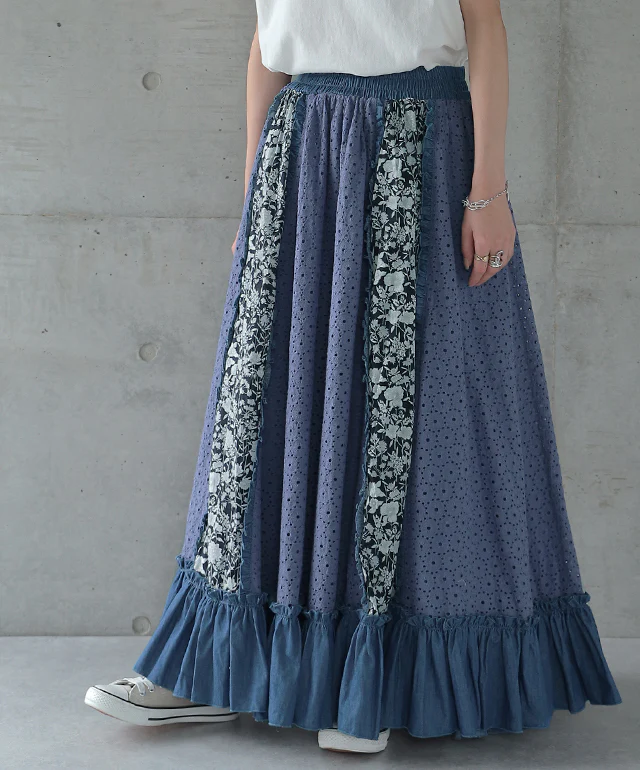 【夏セール】 スカート ロングスカート ロング マキシスカートマキシ 花柄 フリルスカート 体型カバー デニムスカート レーススカート レース フレア フレアスカート ウエストゴム レディース デニム デニムスカート レトロ 大きいサイズ 春 夏 x237 HUG.U - Image 15