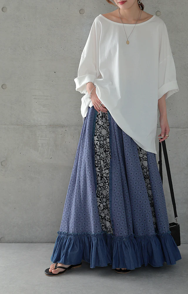 【夏セール】 スカート ロングスカート ロング マキシスカートマキシ 花柄 フリルスカート 体型カバー デニムスカート レーススカート レース フレア フレアスカート ウエストゴム レディース デニム デニムスカート レトロ 大きいサイズ 春 夏 x237 HUG.U - Image 19