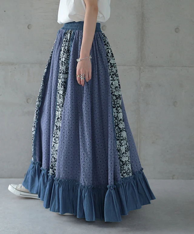 【夏セール】 スカート ロングスカート ロング マキシスカートマキシ 花柄 フリルスカート 体型カバー デニムスカート レーススカート レース フレア フレアスカート ウエストゴム レディース デニム デニムスカート レトロ 大きいサイズ 春 夏 x237 HUG.U - Image 23