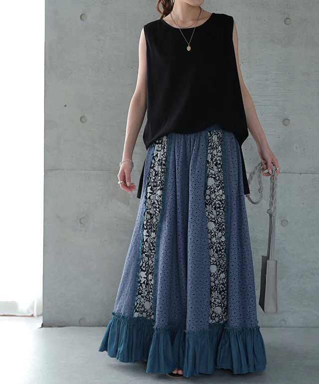 【夏セール】 スカート ロングスカート ロング マキシスカートマキシ 花柄 フリルスカート 体型カバー デニムスカート レーススカート レース フレア フレアスカート ウエストゴム レディース デニム デニムスカート レトロ 大きいサイズ 春 夏 x237 HUG.U - Image 24