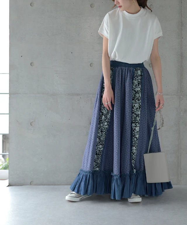 【夏セール】 スカート ロングスカート ロング マキシスカートマキシ 花柄 フリルスカート 体型カバー デニムスカート レーススカート レース フレア フレアスカート ウエストゴム レディース デニム デニムスカート レトロ 大きいサイズ 春 夏 x237 HUG.U - Image 8