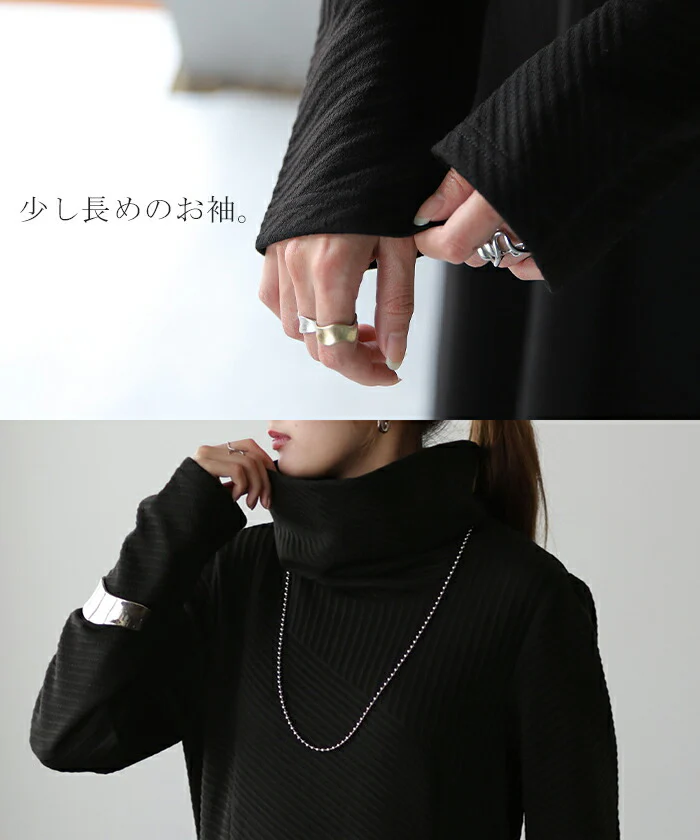 ワンピ 「細くみえる」ロングワンピース 大きいサイズ Iライン 長袖 ワンピース オフタートル ロングワンピ タートル マキシ フレアワンピース Aライン タートルネック フォーマル シンプル きれいめ 小顔 ブラック 黒 春 夏 お呼ばれ HUG.U - Image 22
