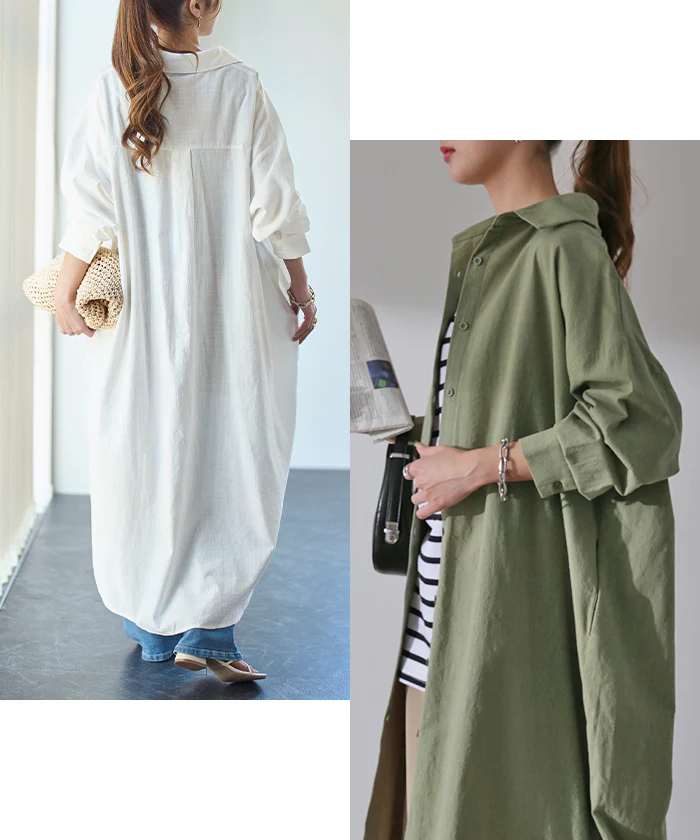 シャツワンピース ワンピース ロングワンピース レディース シャツ 長袖 ブラウス ワンピ シャツワンピ ロング ロングワンピ マキシ マキシワンピース ロングシャツ マキシワンピ 大きいサイズ 体型カバー Aライン コットン100％ 春 夏 HUG.U - Image 20
