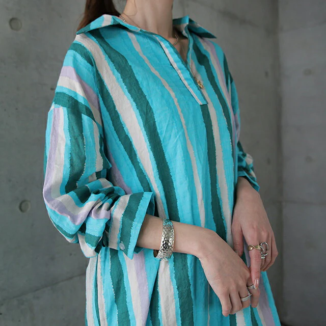 シャツワンピース ワンピース レディース シャツ ロングシャツ ロングシャツワンピース ワンピ ストライプ スキッパーシャツ 長袖 体型カバー ロング 大きいサイズ マキシワンピース マキシ 2L 3L マタニティ 春 夏 HUG.U メール便 - Image 6