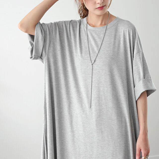 【夏セール】 ワンピース マキシワンピ マキシ Tシャツワンピース ロングワンピース ロングワンピ ロング ビッグ 7分袖 ドロップショルダー ワンピ カットソー きれいめ 体型カバー 大きいサイズ 黒 白 グレー 春 夏 マタ二ティ マタニティワンピース HUG.U - Image 16