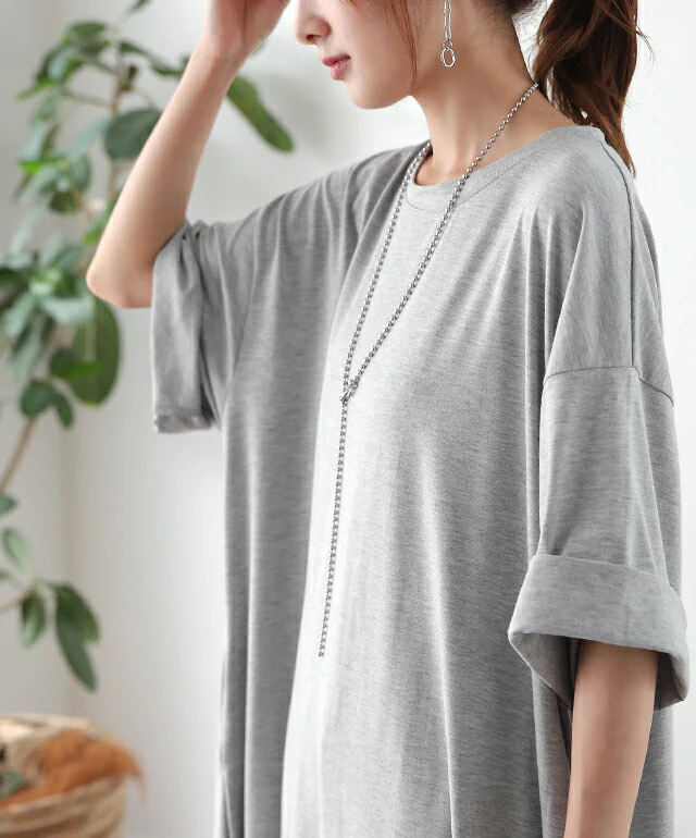 【夏セール】 ワンピース マキシワンピ マキシ Tシャツワンピース ロングワンピース ロングワンピ ロング ビッグ 7分袖 ドロップショルダー ワンピ カットソー きれいめ 体型カバー 大きいサイズ 黒 白 グレー 春 夏 マタ二ティ マタニティワンピース HUG.U - Image 19
