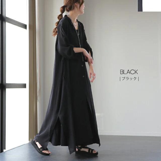 シアーシャツ カーディガン ロングシャツ ロングカーディガン ロング シャツワンピース シフォンワンピース シフォン レディース カーデ シアー 透け感 透け シースルー 大きいサイズ 七分袖 黒 長袖 夏 春 HUG.U メール便 - Image 10