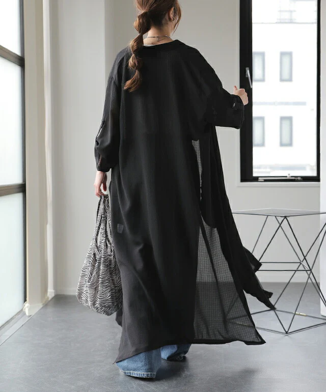 シアーシャツ カーディガン ロングシャツ ロングカーディガン ロング シャツワンピース シフォンワンピース シフォン レディース カーデ シアー 透け感 透け シースルー 大きいサイズ 七分袖 黒 長袖 夏 春 HUG.U メール便 - Image 13