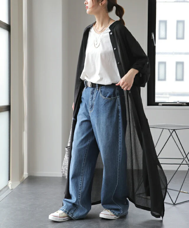 シアーシャツ カーディガン ロングシャツ ロングカーディガン ロング シャツワンピース シフォンワンピース シフォン レディース カーデ シアー 透け感 透け シースルー 大きいサイズ 七分袖 黒 長袖 夏 春 HUG.U メール便 - Image 18