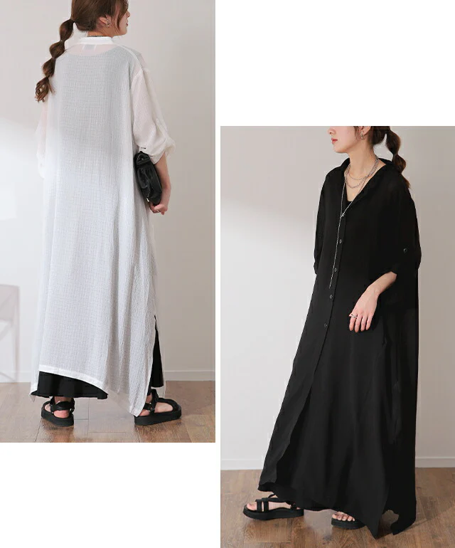 シアーシャツ カーディガン ロングシャツ ロングカーディガン ロング シャツワンピース シフォンワンピース シフォン レディース カーデ シアー 透け感 透け シースルー 大きいサイズ 七分袖 黒 長袖 夏 春 HUG.U メール便 - Image 21
