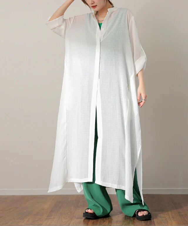 シアーシャツ カーディガン ロングシャツ ロングカーディガン ロング シャツワンピース シフォンワンピース シフォン レディース カーデ シアー 透け感 透け シースルー 大きいサイズ 七分袖 黒 長袖 夏 春 HUG.U メール便 - Image 22