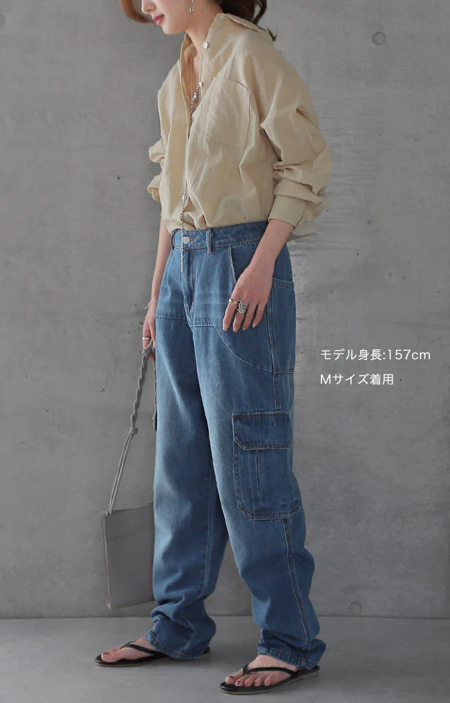 【夏セール】 パンツ デニム レディース デニムパンツ ワイドデニム ワイド ワイドパンツ ビッグ ビッグシルエット 大きいサイズ ジーンズ ウォッシュデニム ウォッシュ ユーズド風 テーパードパンツ 太い 極太 体型カバー オーバーサイズ 春 夏 HUG.U - Image 3