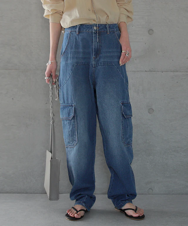 【夏セール】 パンツ デニム レディース デニムパンツ ワイドデニム ワイド ワイドパンツ ビッグ ビッグシルエット 大きいサイズ ジーンズ ウォッシュデニム ウォッシュ ユーズド風 テーパードパンツ 太い 極太 体型カバー オーバーサイズ 春 夏 HUG.U - Image 5