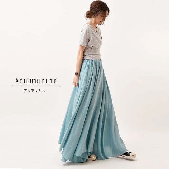 スカート ロングスカート Aラインスカート レディース ■一部7月下旬入荷 マキシスカート ロング 無地 フレアスカート シャーベットカラー ウエストゴム ゴム ゴムウエスト 大きいサイズ 体型カバー フレア マキシ Aライン ボトムス きれいめ 春 夏 HUGU - Image 22