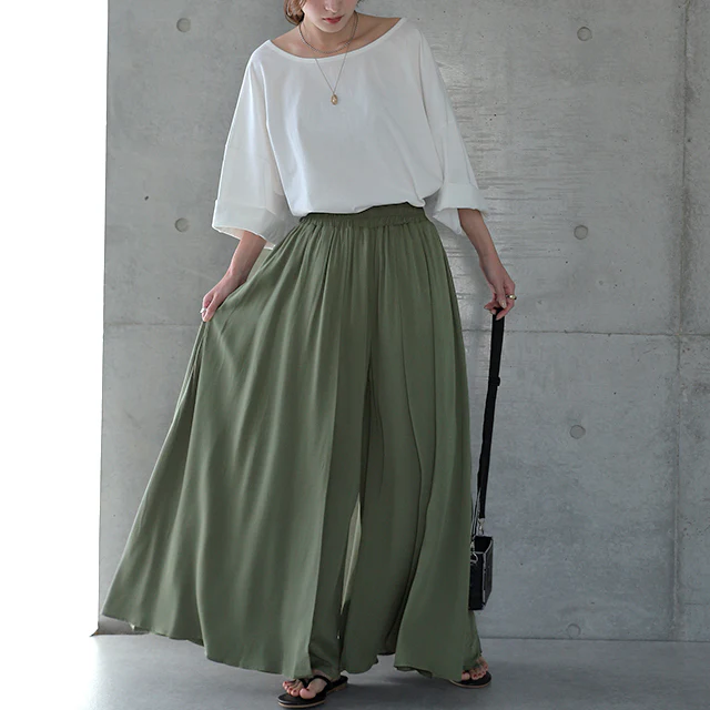 ワイドパンツ レディース パンツ ガウチョパンツ ガウチョ ワイド 無地 ゴムウエスト ウエストゴム ゴム ズボン フレアパンツ フレア ボトムス ロング きれいめ フルレングス スカーチョ パラッツォパンツ 体型カバー 大きいサイズ 美脚 春 夏 - Image 21