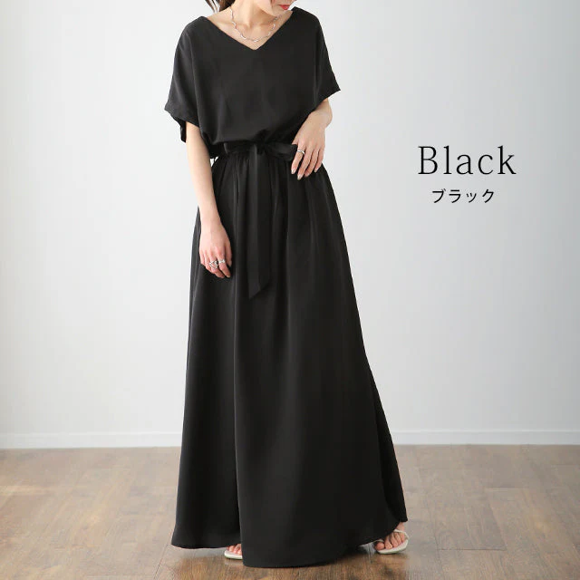 ワンピース マキシ丈ワンピース マキシワンピース ロングワンピース レディース マキシワンピ マキシ ロングワンピ 半袖 ワンピ 体型カバー 無地 シンプル フレンチスリーブ きれいめ ウエストマーク 黒 グリーン 大きいサイズ 春 夏 - Image 14