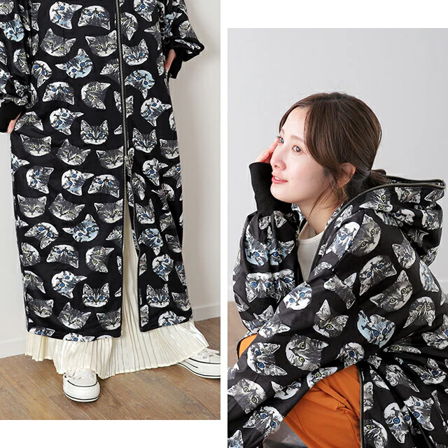 パーカー レディース ロングパーカー ジップアップパーカー パーカーワンピース ワンピース ワンピ 体型カバー ロング マキシ ねこ ネコ 猫 レディース アウター トレーナー スウェット ジップアップ 大きいサイズ 指穴 春 夏 HUGU - Image 16