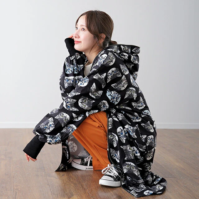 パーカー レディース ロングパーカー ジップアップパーカー パーカーワンピース ワンピース ワンピ 体型カバー ロング マキシ ねこ ネコ 猫 レディース アウター トレーナー スウェット ジップアップ 大きいサイズ 指穴 春 夏 HUGU - Image 21